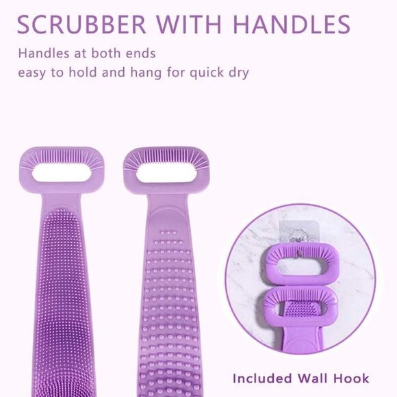 Silicone Back Scrubber For Shower Double Sided Bath Body 30" Purple - Picture 5 of 6